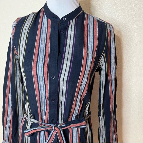 AG Adriano Goldschmied Jett linen cotton striped button mini shirtdress SMALL - Picture 5 of 12